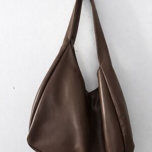 Brown Faux Leather Shoulder Bag